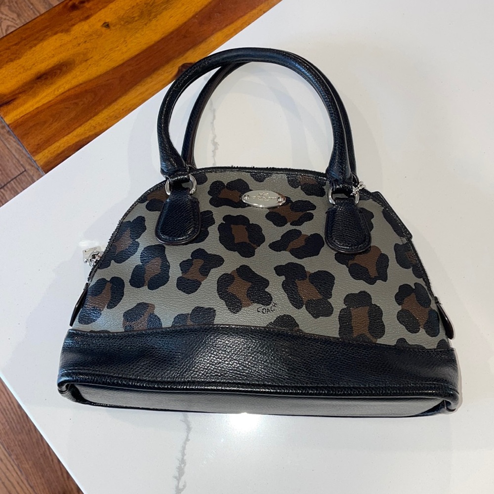 MINI CORA DOMED SATCHEL IN OCELOT PRINT COATED CANVAS